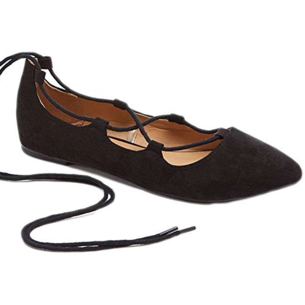 Lace up Pointy Toe Leg Tie Ballet Flat